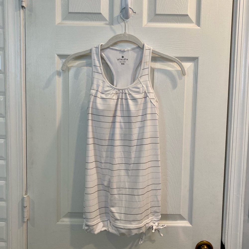 athleta white striped built in bra workout tank top